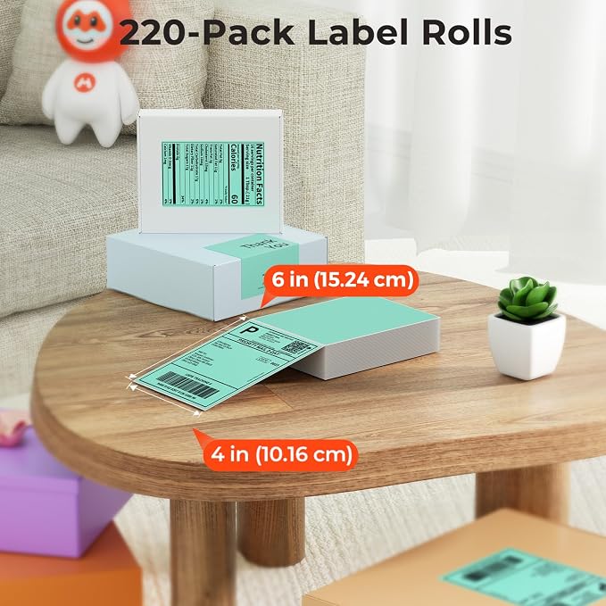 MUNBYN 4x6 Green Thermal Labels for Shipping Boxes, 220 Sheets/Stack | 4"x6" Fanfold Shipping Labels, No BPA and BPS, Print Clear and Sharp, Strong Adhesive, Compatible with Most Thermal Printers
