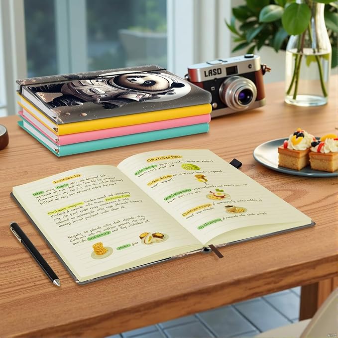 Hardcover Executive Notebooks, A5 PU Leather Lined Journal Notebook, 200 Pages Thick Paper Subject Notebooks for School,Work,Home Writing Business Notebook, Diary Book ， Astronaut Panda