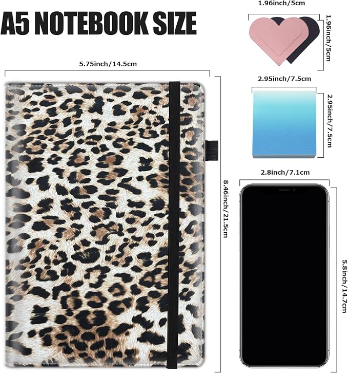 Hardcover Executive Notebooks, A5 PU Leather Lined Journal Notebook, 200 Pages Thick Paper Subject Notebooks for School,Work,Home Writing Business Notebook, Diary Book ，Leopard Cheetah Print