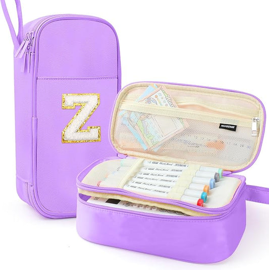 Cute Large Pencil Case Pouch,Personalized Initial Pencil Bag for Girls Boy | Multiple Pockets With Smooth Dual-Zipper, Big Capacity Aesthetic Pen Case Bag For Kids College Art School Gift
