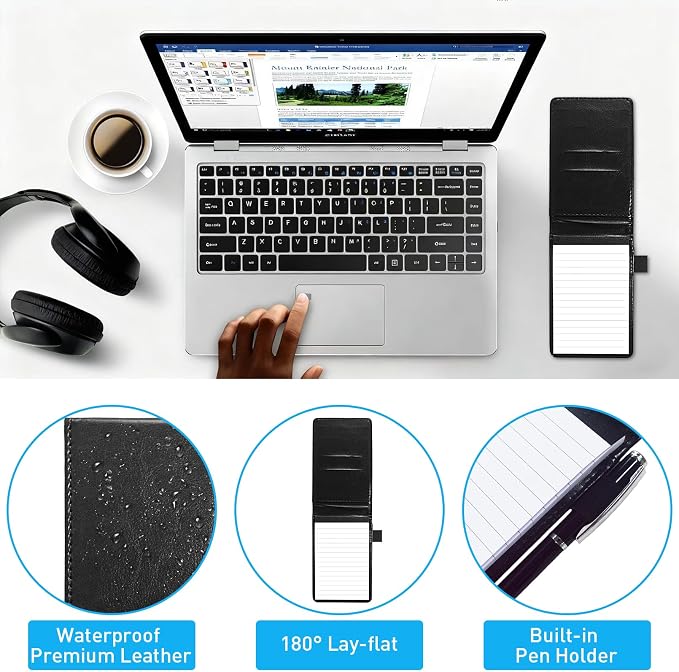 12Pcs Mini Pocket Notepad Holder Set,Included with 50 Lined Sheets, Metal Pen and 8 Pieces 3 x 5 Inch Memo Book Refills with 30 Lined Paper Per Note Pad,Leather Notepad Pocket,Black
