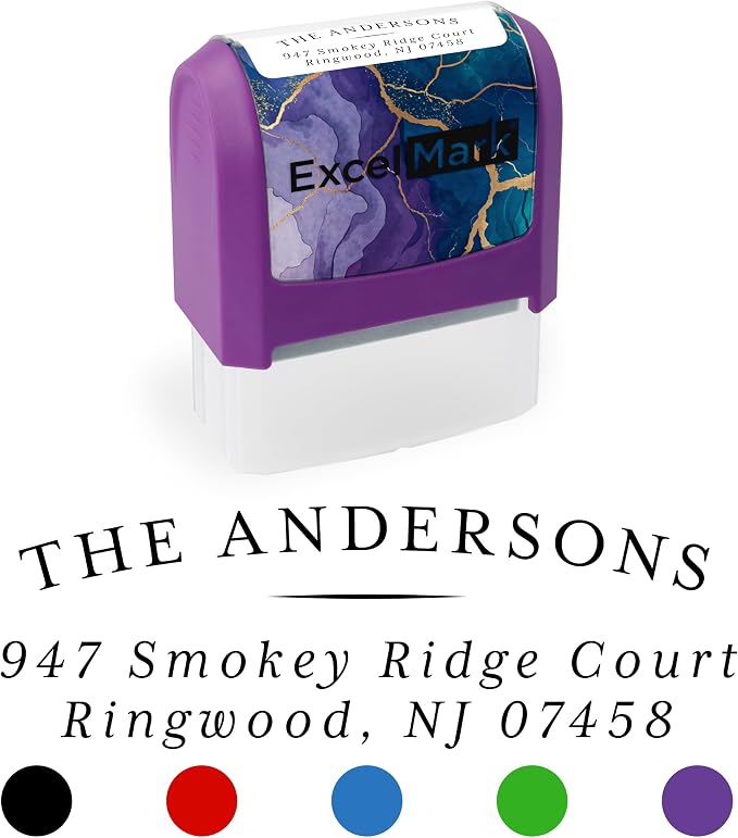 ExcelMark Custom Return Address Stamp (Purple, Regency Arch) | Custom Return Address Stamp with Elegant Designs, Vibrant Colors & Patterns – Perfect for Mail, Invitations & Gifts