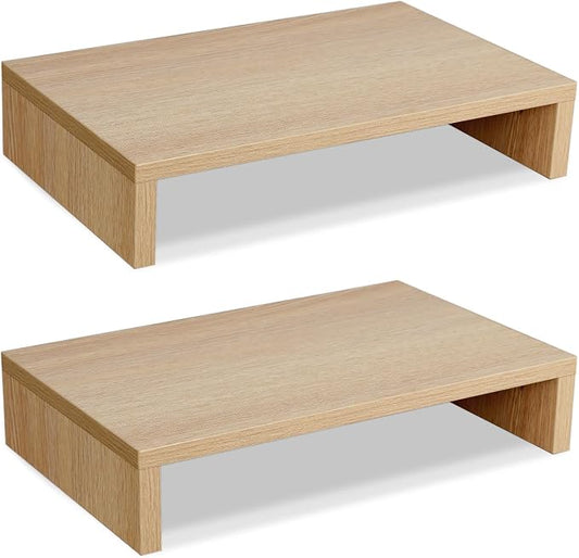 TEAMIX Wood Monitor Stand Riser - 2 Pack Adjustable Dual Monitor Riser for Laptop/PC