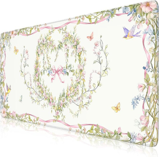 iCasso Desk Matt for Desktop,Cute Desk Pad White,Anti-Slip Large Gaming Mousepad XXL,Soft Lycra Surface Computer Mat Women,Girly Keyboard Pad for Home Office