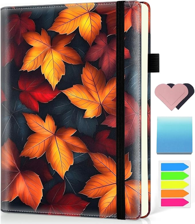 Hardcover Executive Notebooks, A5 PU Leather Lined Journal Notebook, 200 Pages Thick Paper Subject Notebooks for School,Work,Home Writing Business Notebook, Diary Book ，Red Maple Leaf