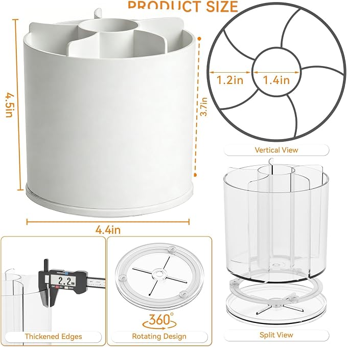 Yieach Rotating Acrylic Makeup Brush Holder for Vanity,Bathroom Countertop,Round Makeup Brushes Organizer,Spinning Cosmetic Brushes Holder,Make up Brush Storage and Office Desk Pen or Pencil Cup,White