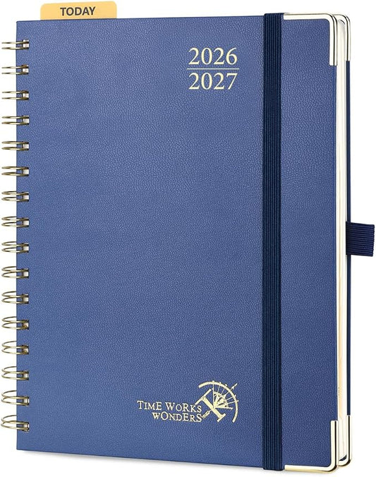 POPRUN 2026-2027 Weekly Planner 6.25" x 8.5" Weekly and Monthly Planner | Jul 2026 - Jun 2027 Daily Agenda Book with Hourly Schedule, Tabs, Hardcover, School and Office Supplies- Light Yellow