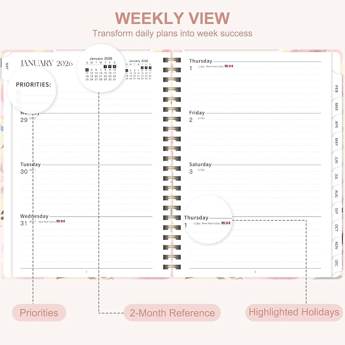 2026 Planner, Weekly and Monthly Calendar Planner Agenda, Jan 2026 - Dec 2026, Planning Academic Book, Office Desk Accessories and School Supplies - A5 (6.3'' x 8.5'')