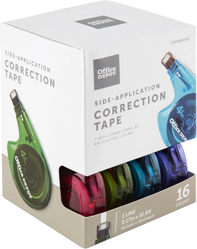 Office Depot® Brand Side-Application Correction Tape, 1 Line x 392", Pack of 16 Cartridges