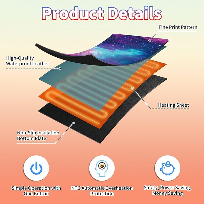 Heated Desk Pad Large Mouse Pad 31.5 x 13 inch with 3 Levels Heating & Auto Shut-Off Warm Mouse pad PU Leather Computer Mousepad for Home Office Work - Beautiful Galaxy
