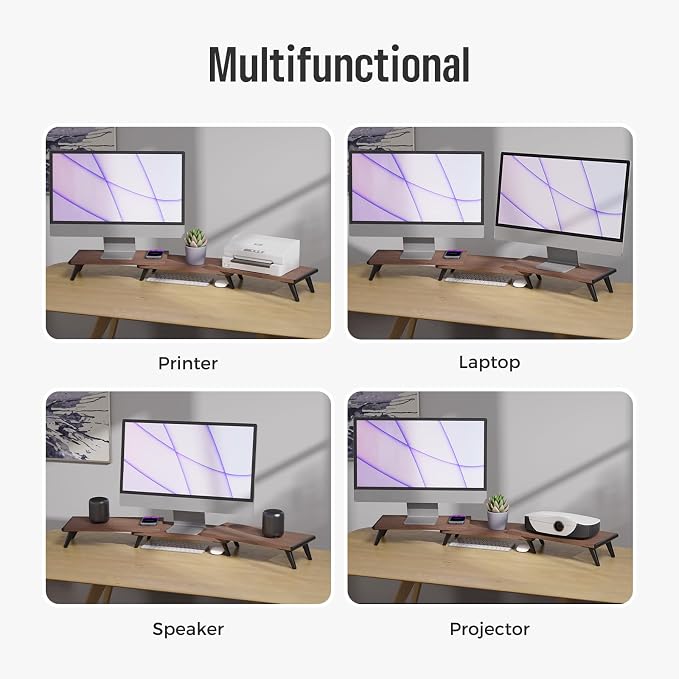 loukin Dual Monitor Stand Riser for Desk, 43.6"×8.2" Computer Stand, Brown | Supports 22 lb, No Installation Required, Water-Resistant Surface, Fits Laptops and Printers, Ergonomic Design