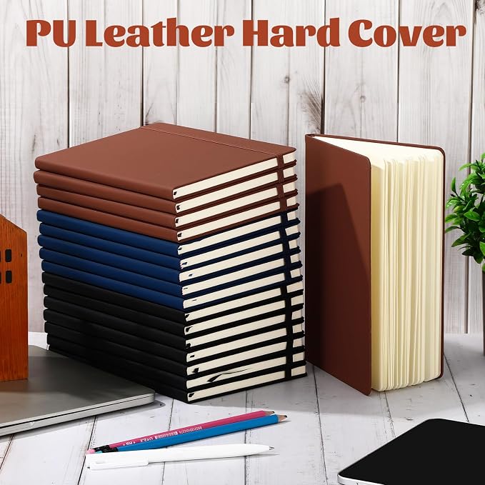 Honoson 20 Pack A5 Lined Journal Notebooks Hardcover Executive Notebook 5.5" x 8.3" PU Leather Wide Ruled Journals Bulk 160 Pages for Back to School Supplies Office Business Home (Black,Navy,Brown)