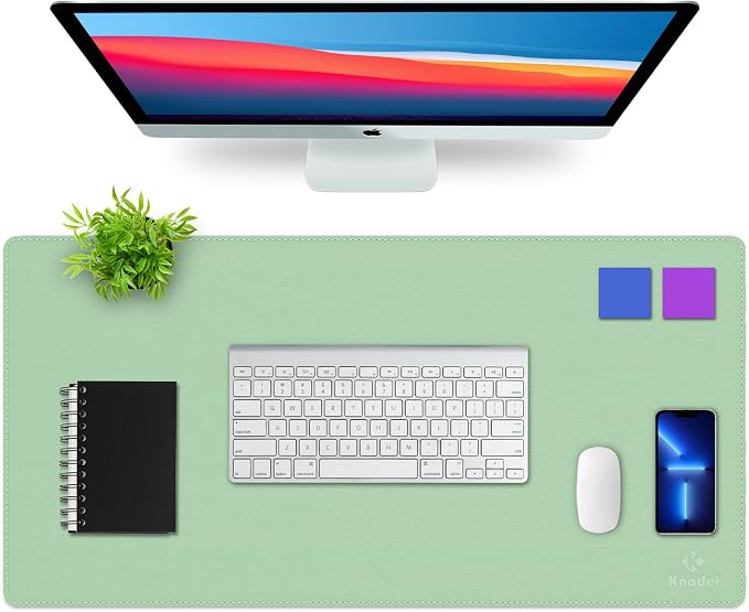 K KNODEL Large Sewing Leather Desk Mat, Desk Pad (Sharp Green, 31.5"x15.7") | Mouse and Keyboard Pad, PVC Computer and Laptop Mat, Desktop Protector and Cover, Writing Pad and Blotter for Home Office