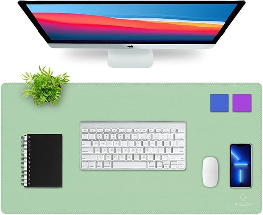 K KNODEL Large Sewing Leather Desk Mat, Desk Pad (Sharp Green, 31.5"x15.7") | Mouse and Keyboard Pad, PVC Computer and Laptop Mat, Desktop Protector and Cover, Writing Pad and Blotter for Home Office