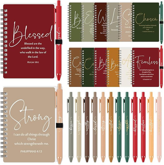 Kosiz 72 Sets Christian Gifts Bulk Christian Notebooks with Pens Inspirational Prayer Journals Bulk A6 Spiral Small Notepads for Women Men Church Members Bible Study Groups (Retro Color)
