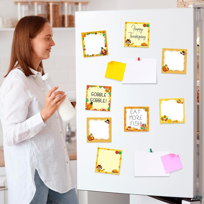 30 Pack Fall Turkey Sticky Notes for Kids - 600 Sheets Thanksgiving Notepads for Thank You Gifts, Party Favor, Notes, Message Reminder, School Supplies