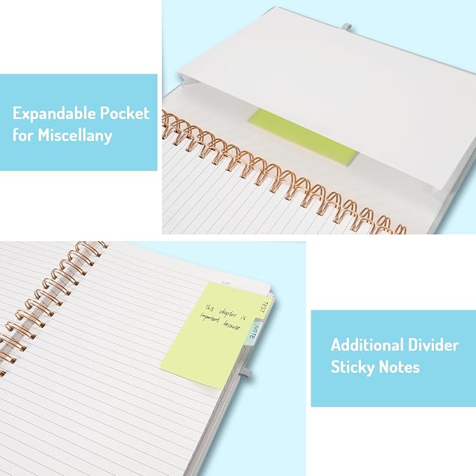 Forvencer Lined Spiral Journal Notebook with 300 Numbered Pages, A5 Thick Journals for Writing with 100GSM Paper, Hardcover Notebooks with Contents for Work, School, Women, Men, Grey