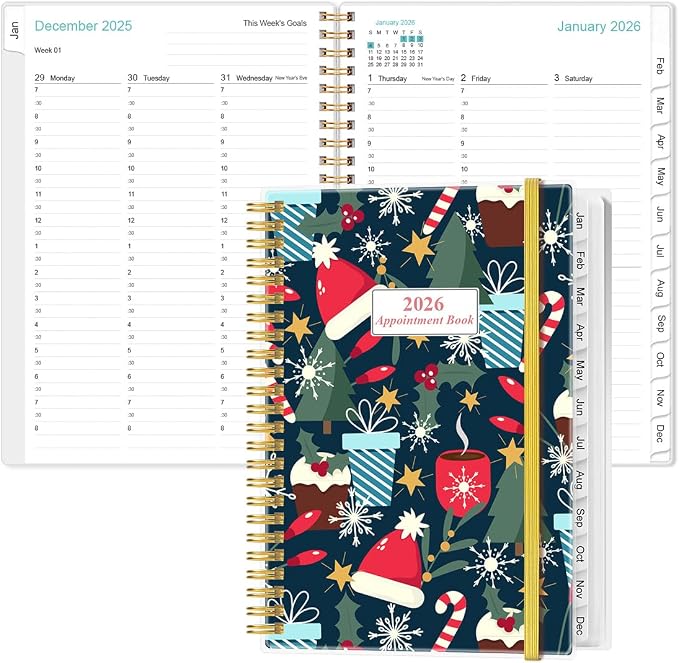 2026 Appointment Book & Planner - 2026 Daily Hourly Planner from January 2026 - December 2026, Weekly Appointment Book with 30-Minute Interval, Medium 6.4" x 8.5", Christmas tree