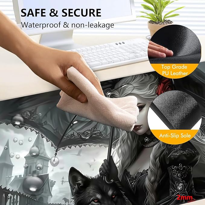 Heated Mouse Pad with 3 Levels Heated & 3 Hours Auto Shut-Off Mouse Pad for Warming Hands in Office Home, 31.5" x 13"Large Safe Desk Mat Hand Warmer，Woman with Umbrella