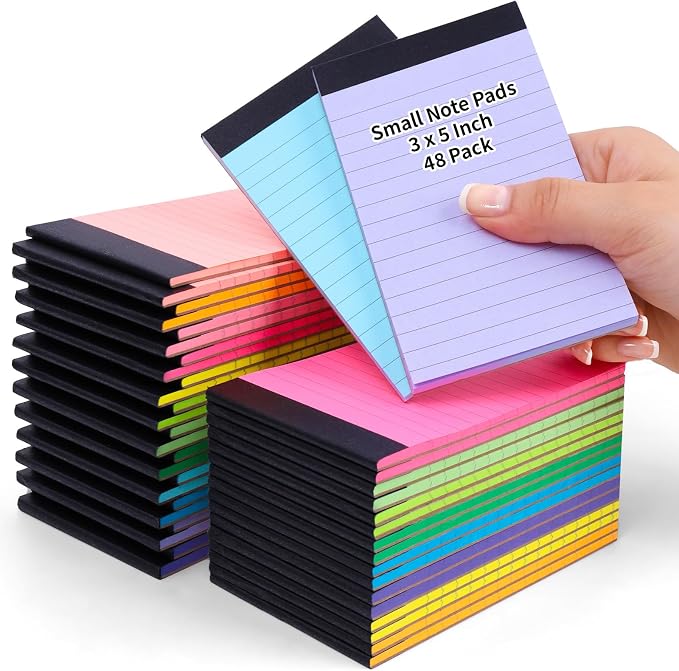 Oleitodh 48 Pack 3 x 5 Inch Note Pads 12 Colors Mini Memo Pads | 80GSM Lined Writing Pads with 30 Sheets Each, Small Pocket Notepads for Office, School, Teachers, Lists and Daily Notes