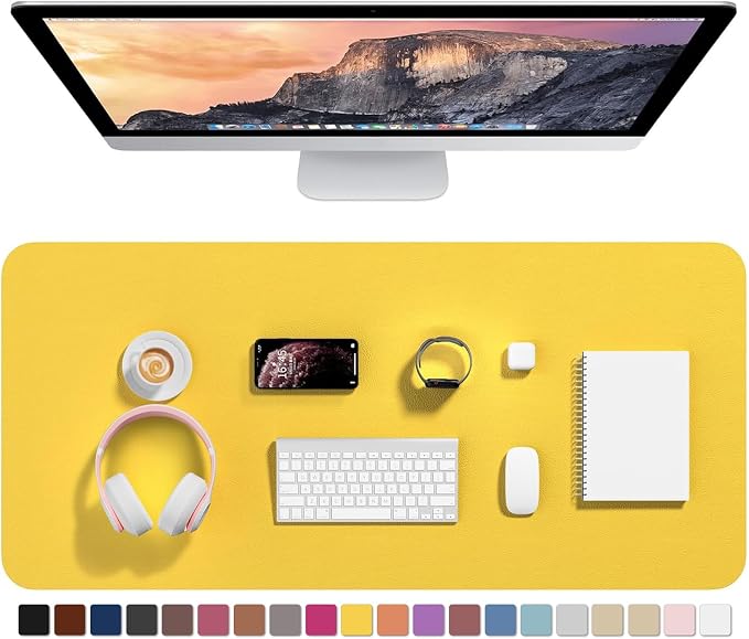 Hsurbtra Desk Pad, 35.5" x 17" PU Leather Desk Mat, XXL Extended Mouse Pad, Waterproof Desktop Blotter Protector, Non-Slip Ultra Thin Large Laptop Keyboard Writing Mat for Office Home, Yellow