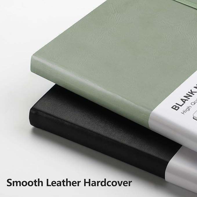 RETTACY Blank Journal Notebook, 192 Pages, A5 Medium Size (5.7'' x 8.3'') | Leather Hardcover, 100 GSM Thick Paper, for Sketching, Drawing, Painting (Sage Green)