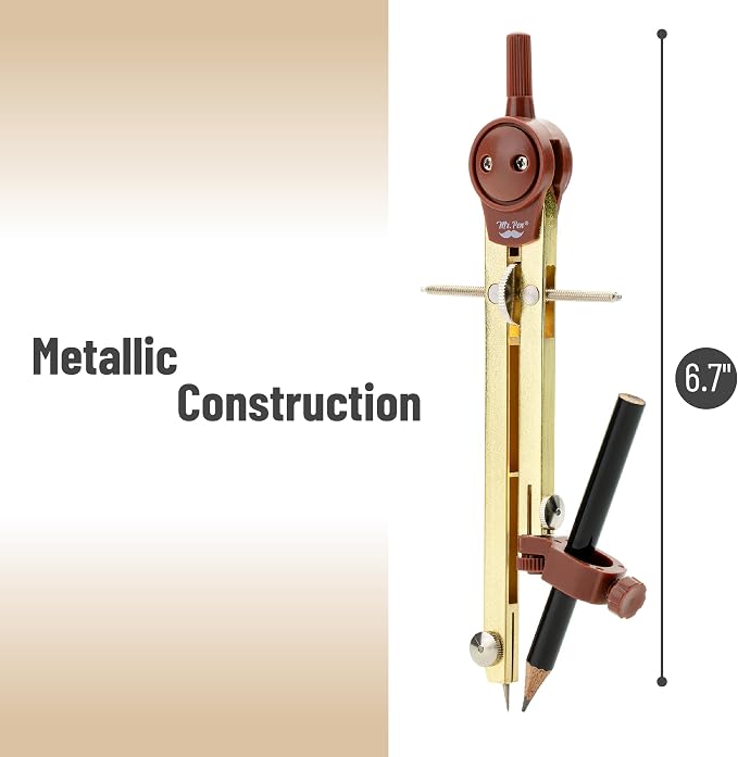 Mr. Pen- Metal Geometry Compass, Center-Wheel Design | Precision Drafting Compass with Pencil for School & Technical Drawing, Draws Circles up to 11 Inches Diameter