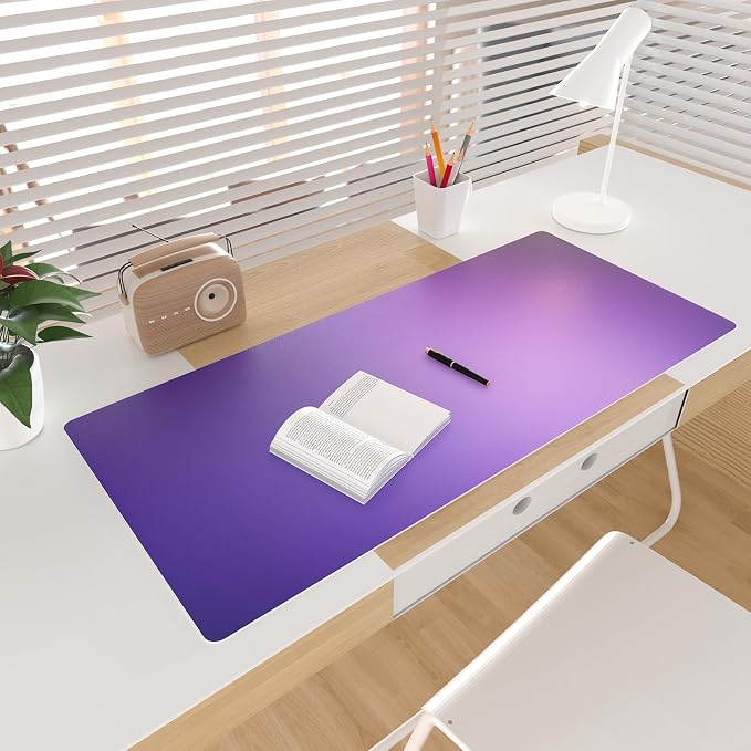 Colorful Star Purple Desk Mat Woman Office Desk Pad, 31.5" x 11.8" | PU Leather Keyboard Mouse Pad for Desk, Ombre Desk Accessories for Girls, Non-Slip Large Gaming Mouse Pads Desk Cover Décor