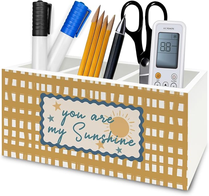 Boho Kids Inspirational Pen Pencil Holder Organizer for Desk, You Are My Sunshine Nursery Wooden Box Signs Decorations for Kids Boys Girls Room Bedroom Classroom Desk Tabletop