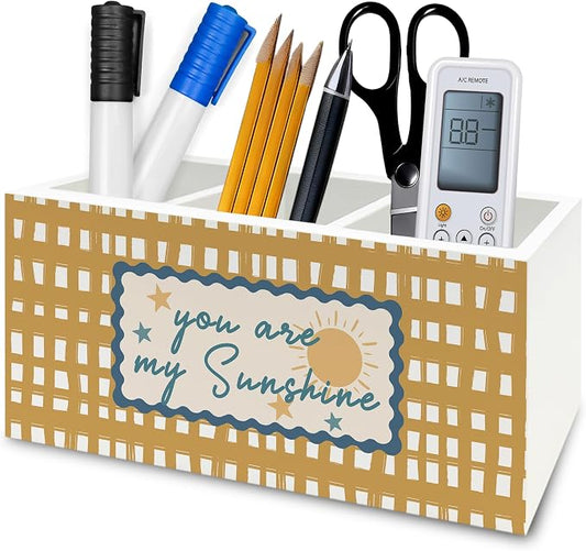 Boho Kids Inspirational Pen Pencil Holder Organizer for Desk, You Are My Sunshine Nursery Wooden Box Signs Decorations for Kids Boys Girls Room Bedroom Classroom Desk Tabletop