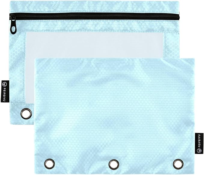 Gredecor Binder Pencil Pouch 3 Ring Light Blue Zipper Pencil Pouches Case 2 Pack Clear Binder Organizer for School Office
