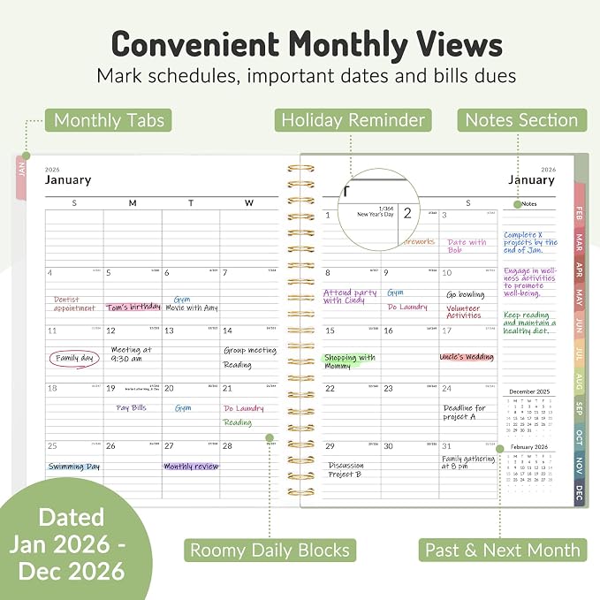 Forvencer 2026 Planner Weekly and Monthly, Jan - Dec 2026, 8.5” x 11”, Large Agenda Planner for Women, Aesthetic Calendar Planner with Spiral Bound, Month Tab, Flexible Cover for School Office, Pink