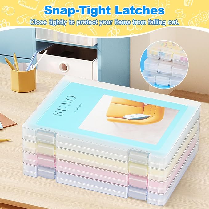 4 Pack A4 File Box Paper Organizers Holder, Transparent Document Paper Project Case, Plastic Paper Storage Container Box File Protector for Magazine, Scrapbook, Office School Supplies