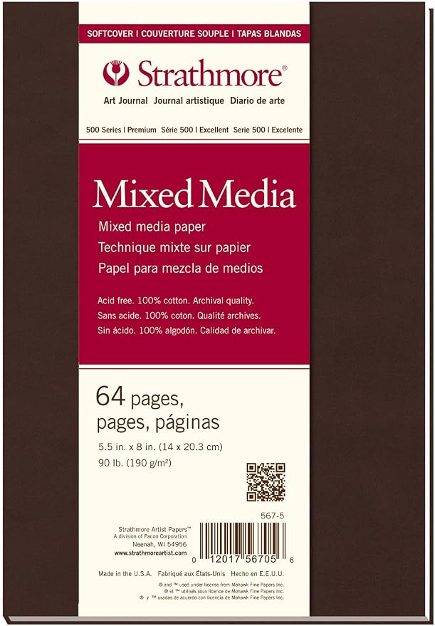 Strathmore 500 Series Softcover Mixed Media Journal, 90 lb. Paper, 5.5 X 8.5 inches, 64 Pages (567-5)