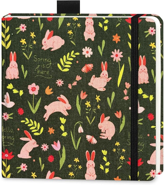 5x5 Handy Portable Handmade Cloth Fabric Hardcover Sewing Binding Travel Watercolor Paper 140LB/300gsm 20Sheets/40Pages Journal Mixed Media Pad Sketchbook. Spring Rabbit