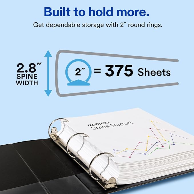Avery Standard View 3 Ring Binders, 2" Round Rings, 375-Sheet Capacity, 2.8 Inch Wide Spine, White Binders, Ideal for Lightweight Organization and Occasional Referencing (12-Pack of 05731)