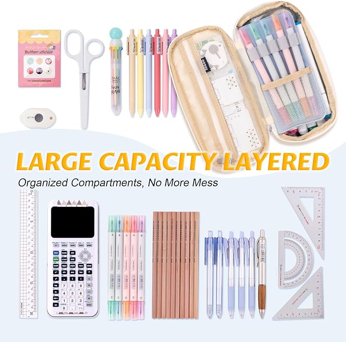 EASTHILL Big Capacity Pencil Pen Case Office College School Large Storage High Capacity Bag Pouch Holder Box Organizer Light Blue