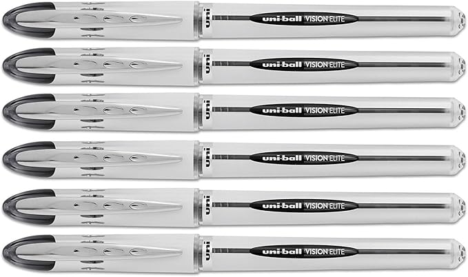 uniball Vision Elite Stick Bold Point Roller Ball, 6 Black Ink Pens (61102)