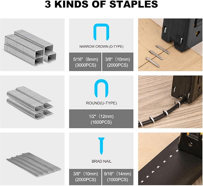 HAUTMEC 9600 Pcs Heavy Duty Staples with Remover, T50 1/4" 18GA Brad Nails