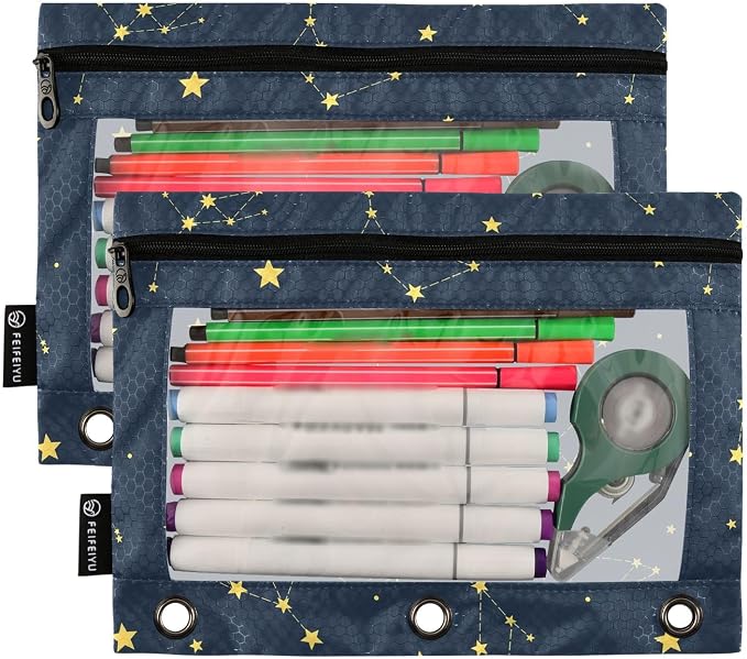 Gredecor Binder Pencil Pouch 3 Ring Sky Map of Northern Hemisphere Zipper Pencil Pouches Case 2 Pack Clear Binder Organizer for School Office