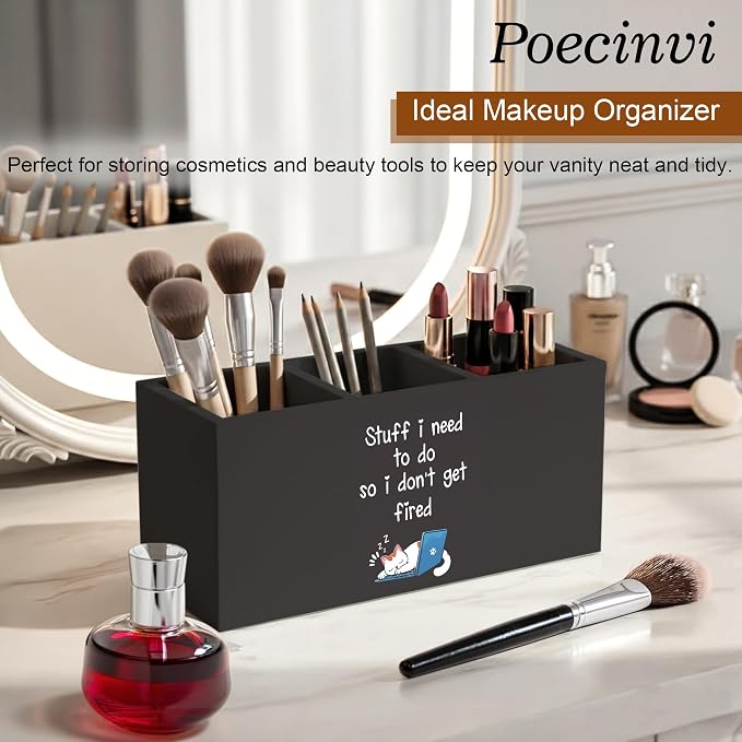 Funny Cat Pen Holder for Home Office Desk, Funny Office Gifts for Cat Lovers, Stuff I Need to Do So I Don't Get Fired Wooden Box Sign Pencil Holder for Desk Shelf Organizer