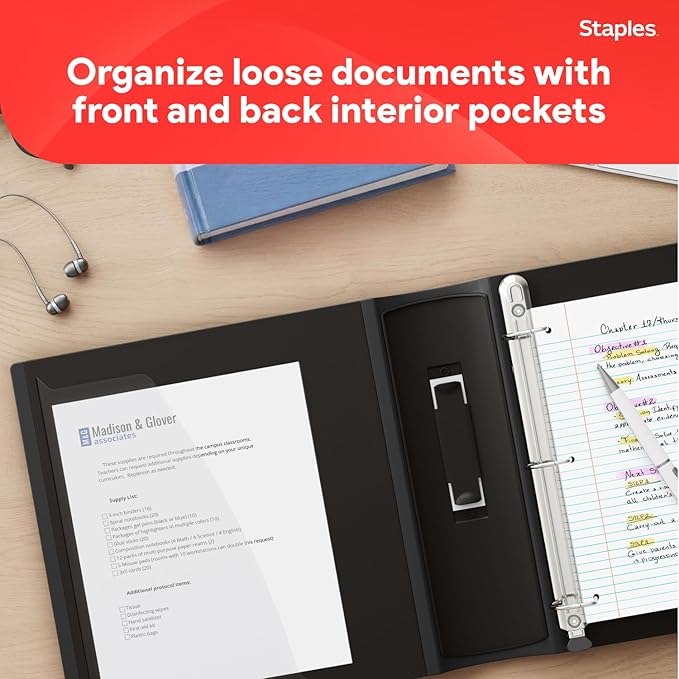 Staples Better Binder, 5" D-Ring, Black – Heavy-Duty 3-Ring Binder with Reinforced Spine, Holds 1050 Sheets for High-Capacity Storage