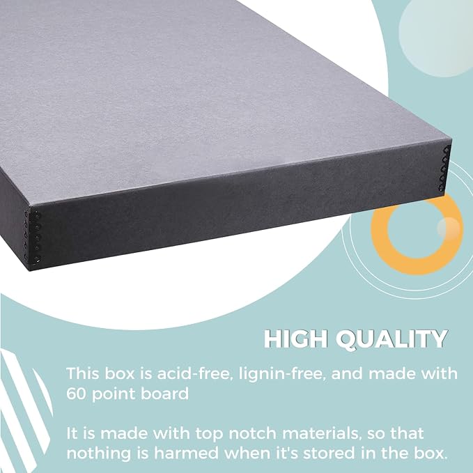 Golden State Art, Drop Front Archival Storage Box, Gray, 20.75x24.75x3 Inch | Acid-Free Museum Box with Metal Edge Corner, for Storing Artwork Photos Documents Prints Arts And Crafts