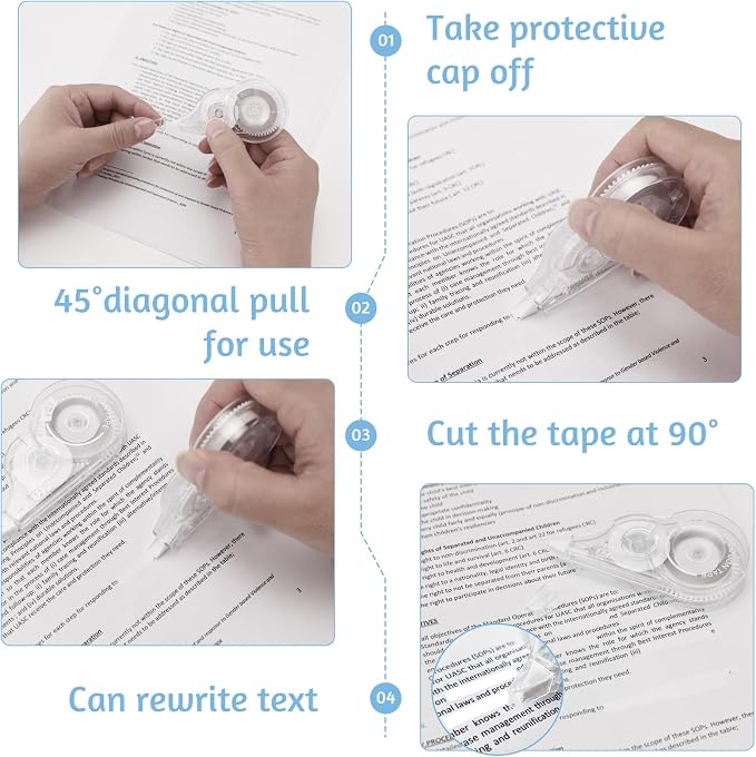 4 Pcs Correction Tape, 39.4 Ft White Wrong Out Tear-Resistant Bulk, Instant Corrections Easy To Use Applicator for School, Office, Note Taking, Journal (Tape Width 0.2 in, Clear)