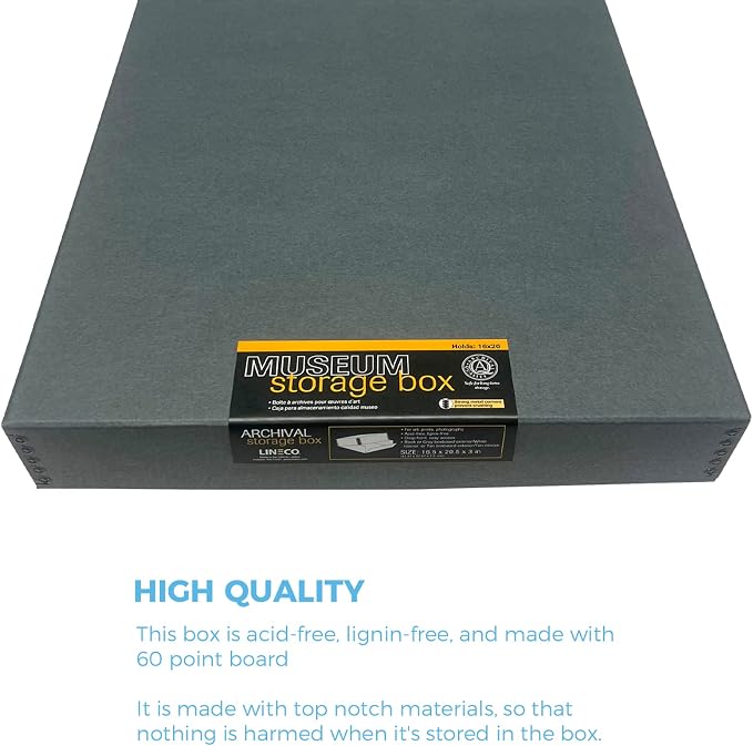 Lineco Drop Front Archival Storage Box, 16.75x20.75x3 in, Gray, 2 Pack | Acid-Free with Metal Edge, Preserves Picture Longevity, Organize Photos, Newspapers, Prints, Documents, Crafts, DIY
