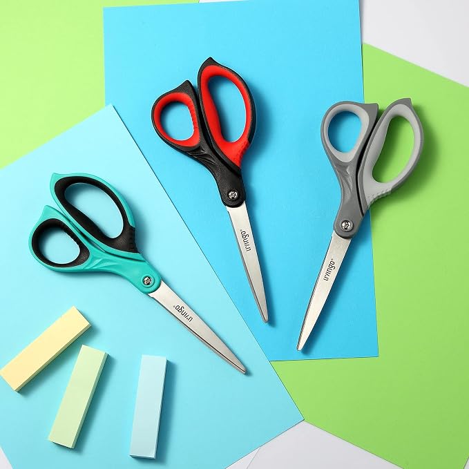 LIVINGO 3 Pack 8.5" Sharp Scissors All Purpose | Professional Ergonomic Comfort Grip Stainless Steel Shears for Office School Home DIY Cutting General Use