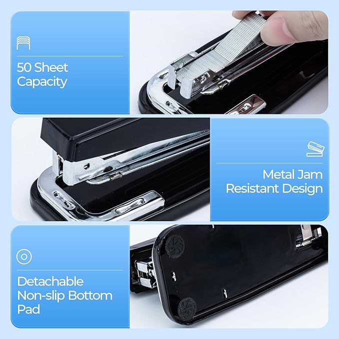 M&G Desktop Stapler Swing-Arm Stapler with 50 Sheet Capacity, 180 Rotation Design, Swivel Stapler with 1000 Staples for Booklet Binding, Durable Staplers for Office School Home (Black)