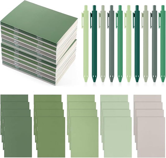 Eaasty 20 Set Mini Notebooks with Ballpoint Pens Bulk Back to School Gift Small Pocket Notepads Gradual Color Composition Journals and Pens for School Supplies Writing Notebooks (Green Series Colors)
