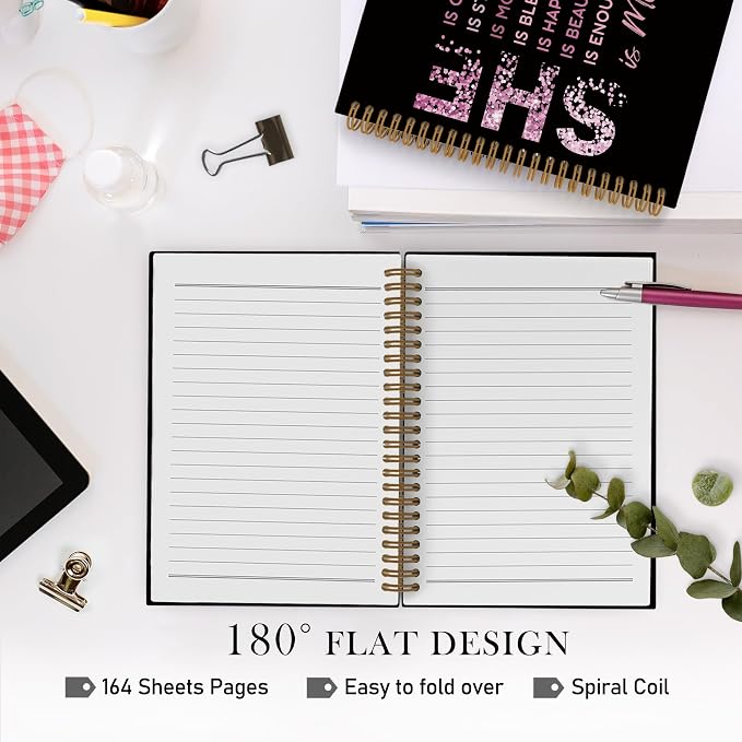 She Is Me Affirmations Spiral Notebook, Pink Black Inspirational Self Care Journal Notebook, Positive Notebooks for School Work, Self Love Office Supplies Gifts for Women Girls, 5.5x8.3 Inch