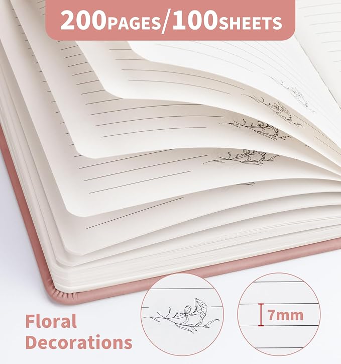 Lined Journal Notebook for Women Men, A5 Hardcover Leather Journals for Writing, 200 Pages Thick Paper, Daily Journal Notebook for Work, School, Note Taking, Business, Travel, College Ruled